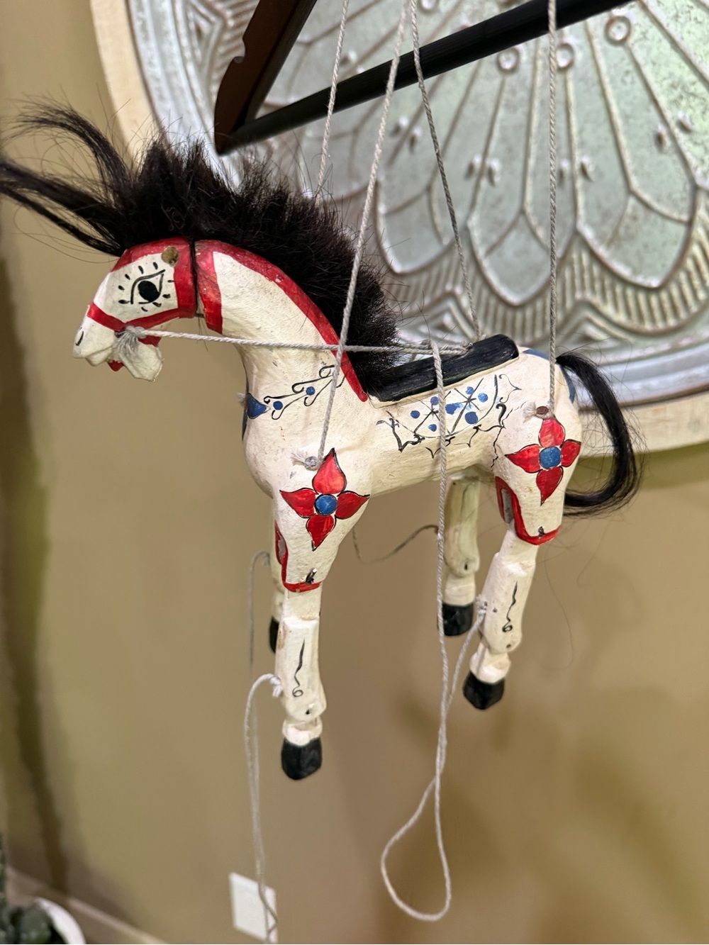 Vintage Burmese Folk Art Hand Painted Carved Wooden marionette Horse Puppet 40s - Picture 5 of 6